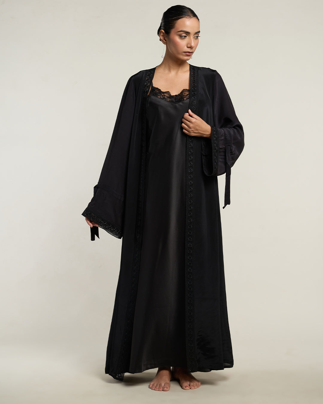 Ebony Satin Long Robe