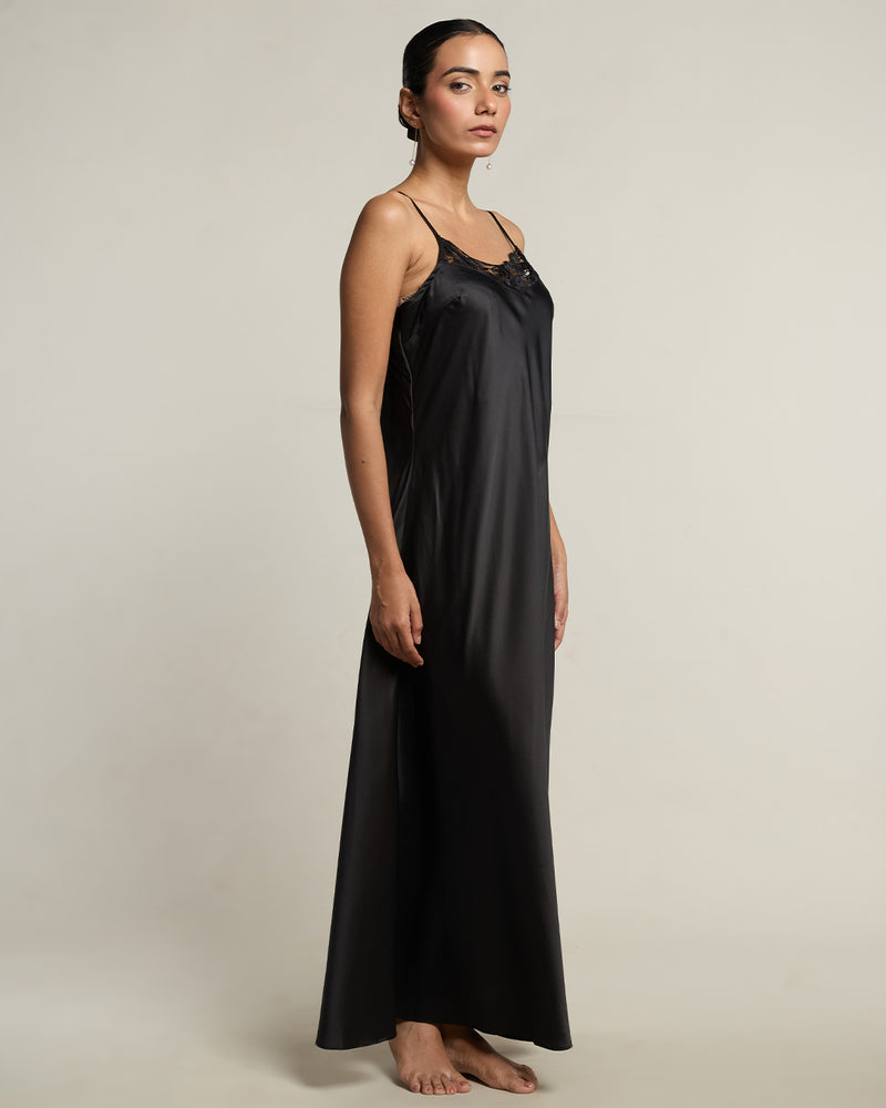 Ebony Satin Camisole Maxi Dress