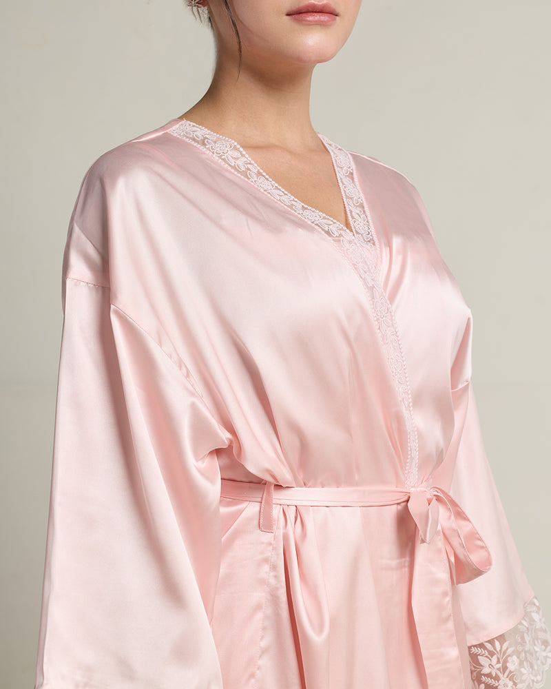 Rosé Satin Short Robe