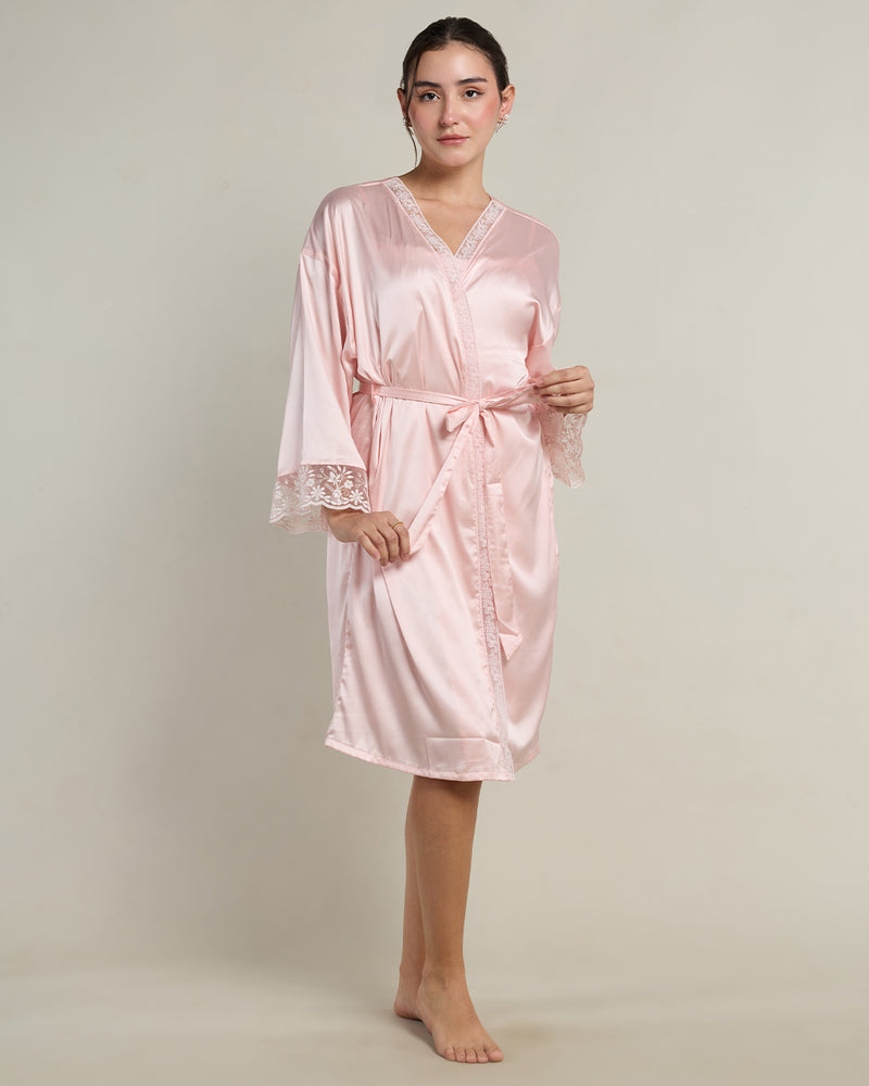 Rosé Satin Short Robe