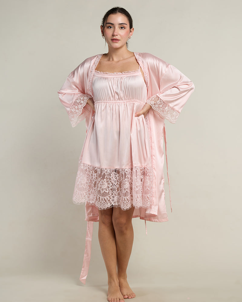 Rosé Satin Short Robe