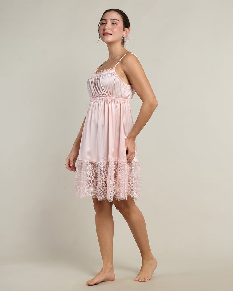 Rosé Satin Mini Flared Dress