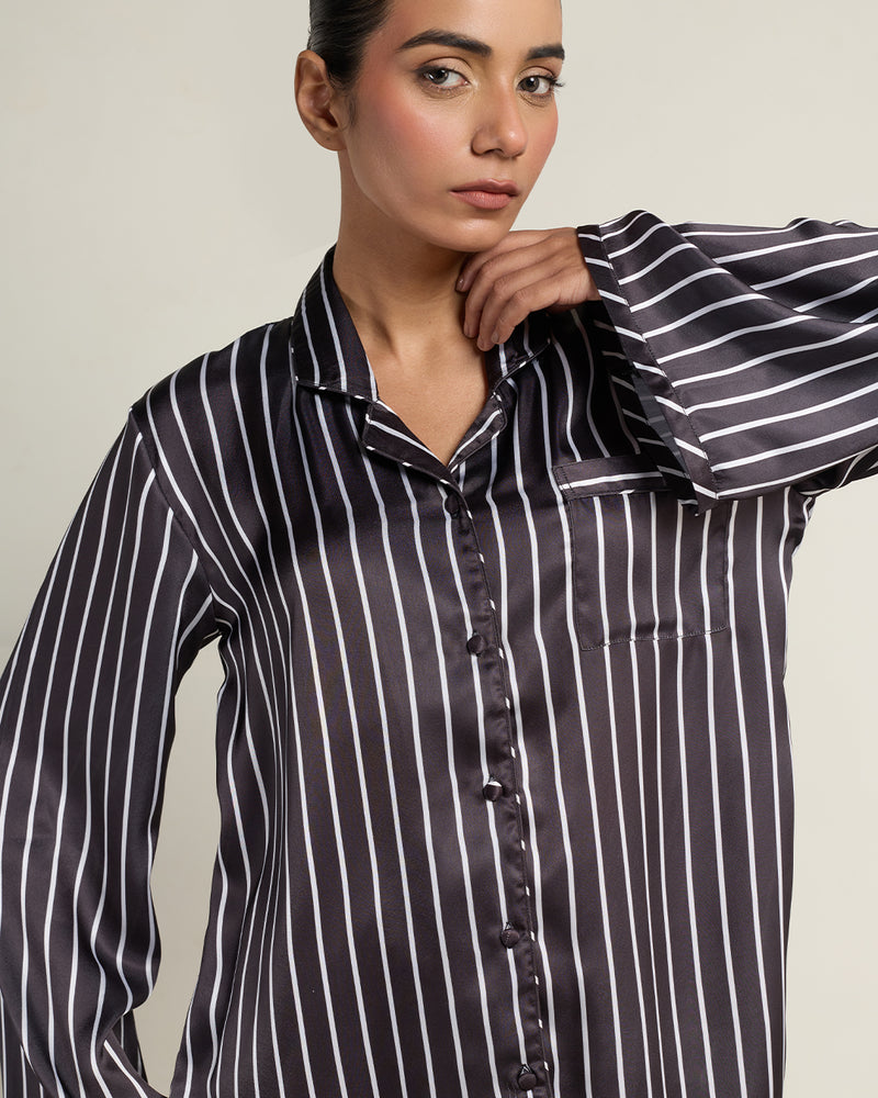 Midnight Moon Satin Relaxed Notched Pyjama Set