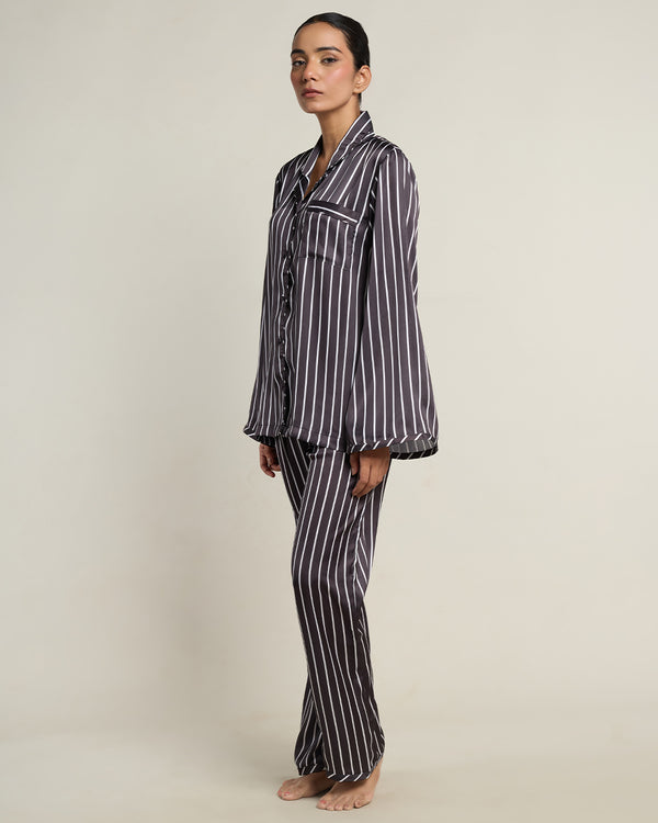 Midnight Moon Satin Relaxed Notched Pyjama Set
