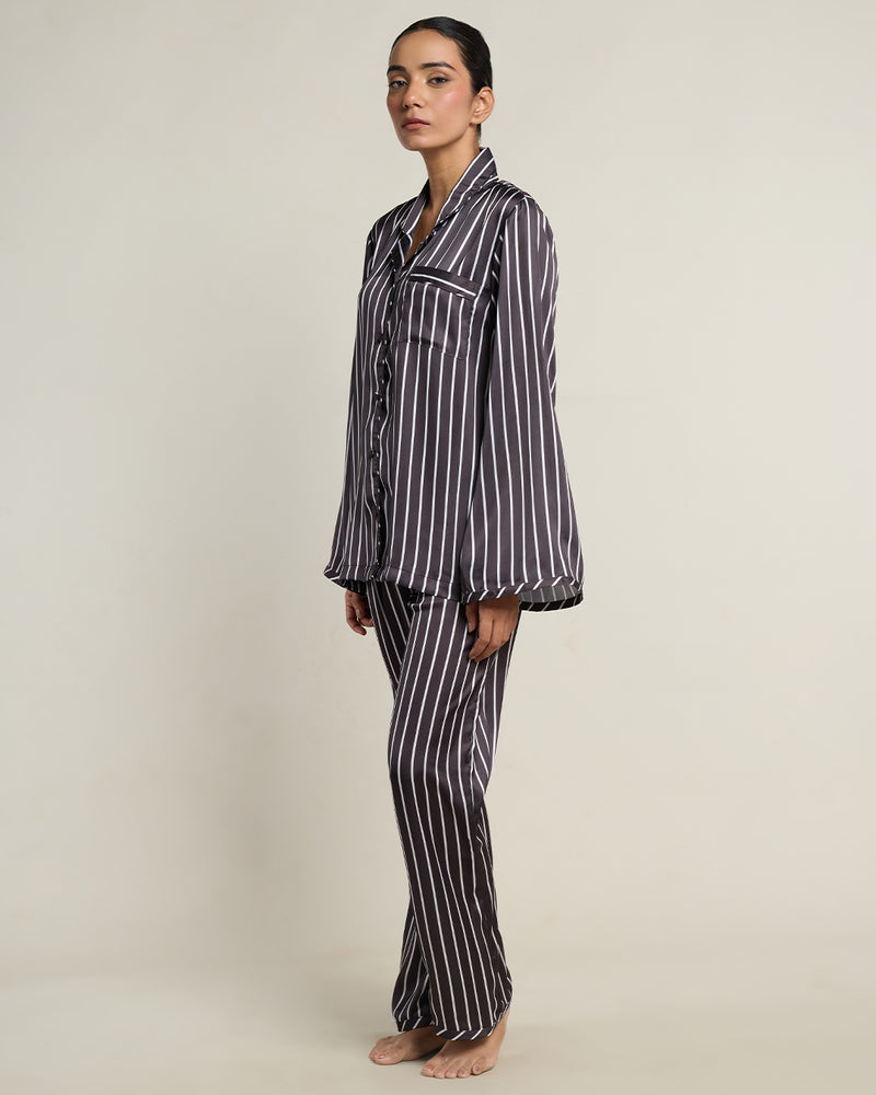 Midnight Moon Satin Relaxed Notched Pyjama Set