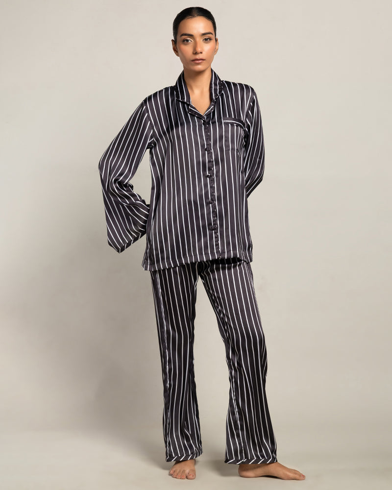 Midnight Moon Satin Relaxed Notched Pyjama Set
