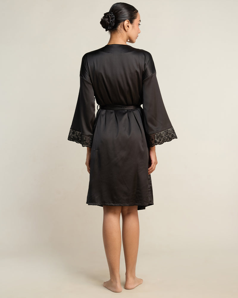 Ebony Satin Short Robe
