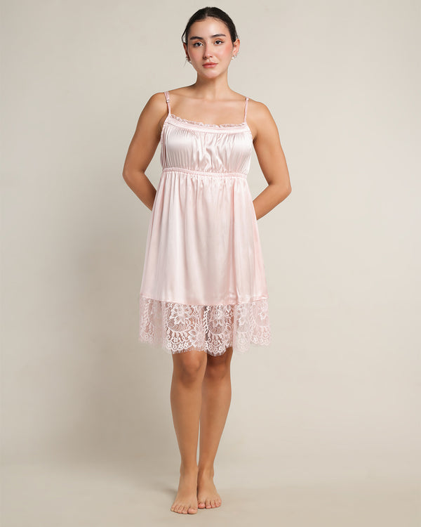 Rosé Satin Mini Flared Dress