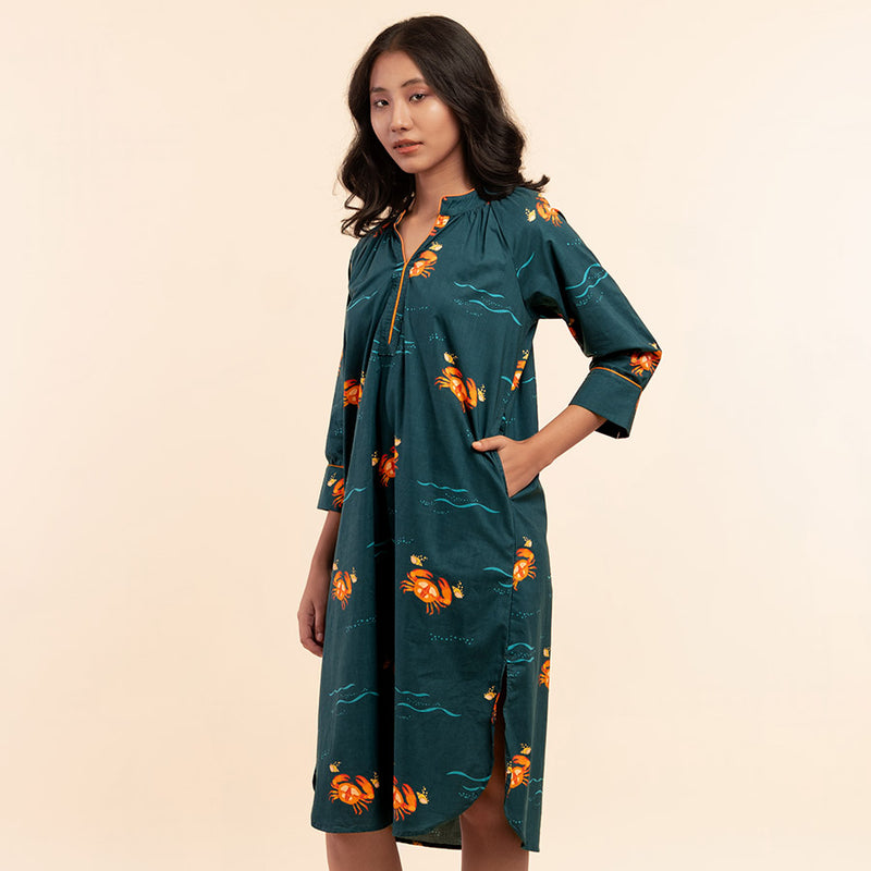 Coastal Crawl Cotton Dip-Neck Sleep Dress