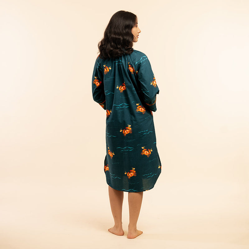 Coastal Crawl Cotton Dip-Neck Sleep Dress
