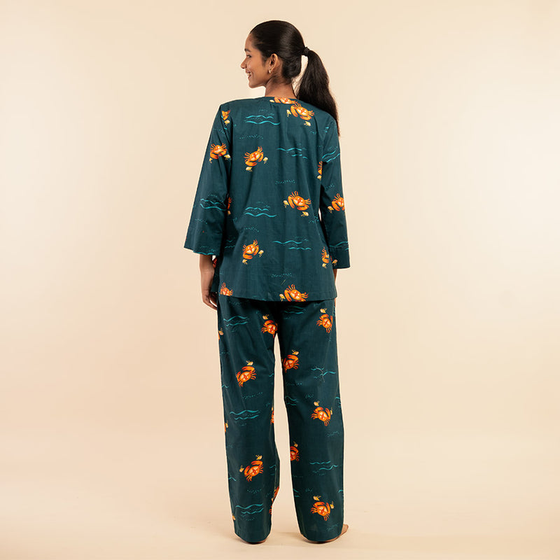 Coastal Crawl Cotton V-Neck Pyjama Set
