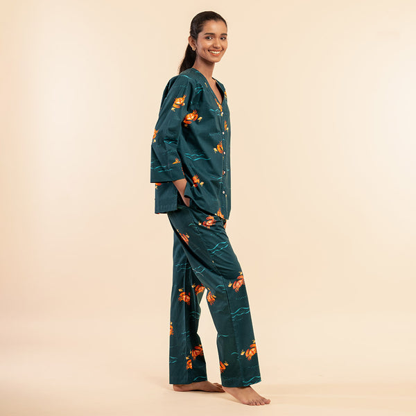 Coastal Crawl Cotton V-Neck Pyjama Set