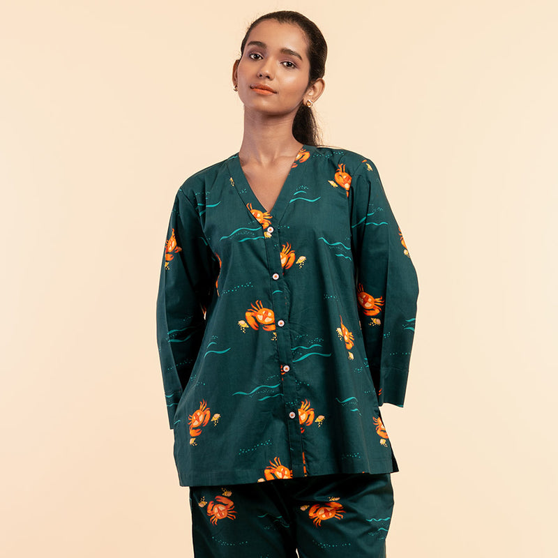 Coastal Crawl Cotton V-Neck Pyjama Set