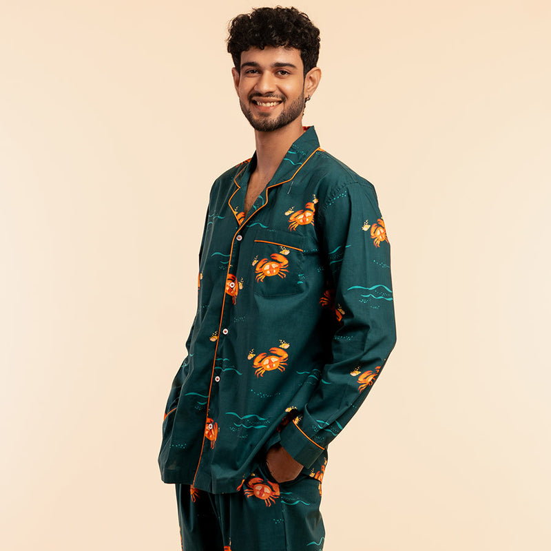 Coastal Crawl Cotton Notched Pyjama Set-Men