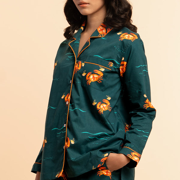 Coastal Crawl Cotton Notched Collar Pyjama Set