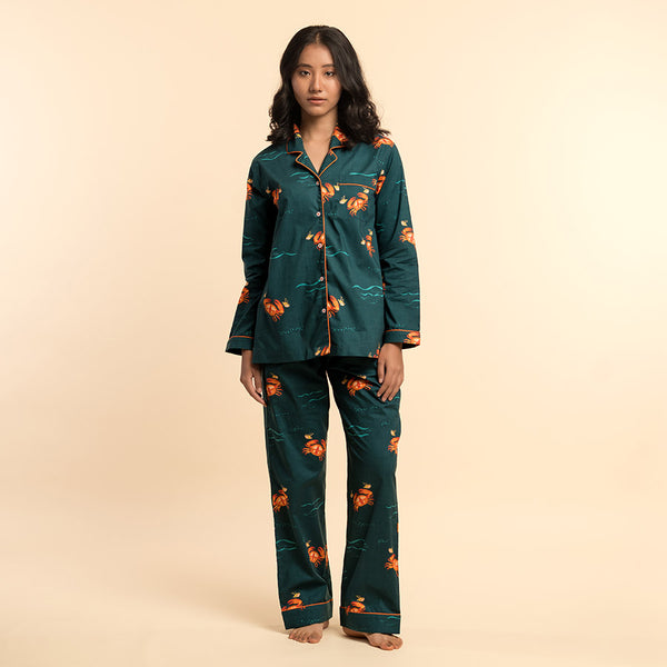 Coastal Crawl Cotton Notched Collar Pyjama Set