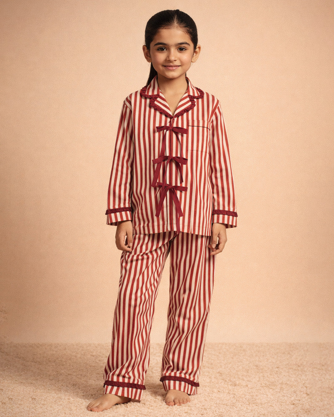 Cranberry Stripe - Reverie Set <br> Kids Bow-tie Cotton Pajama Set