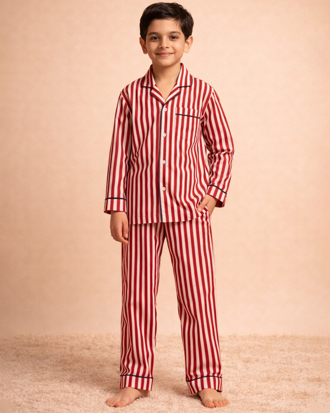 Cranberry Stripe - Everyday Set <br> Kids Cotton Notched Pajama Set