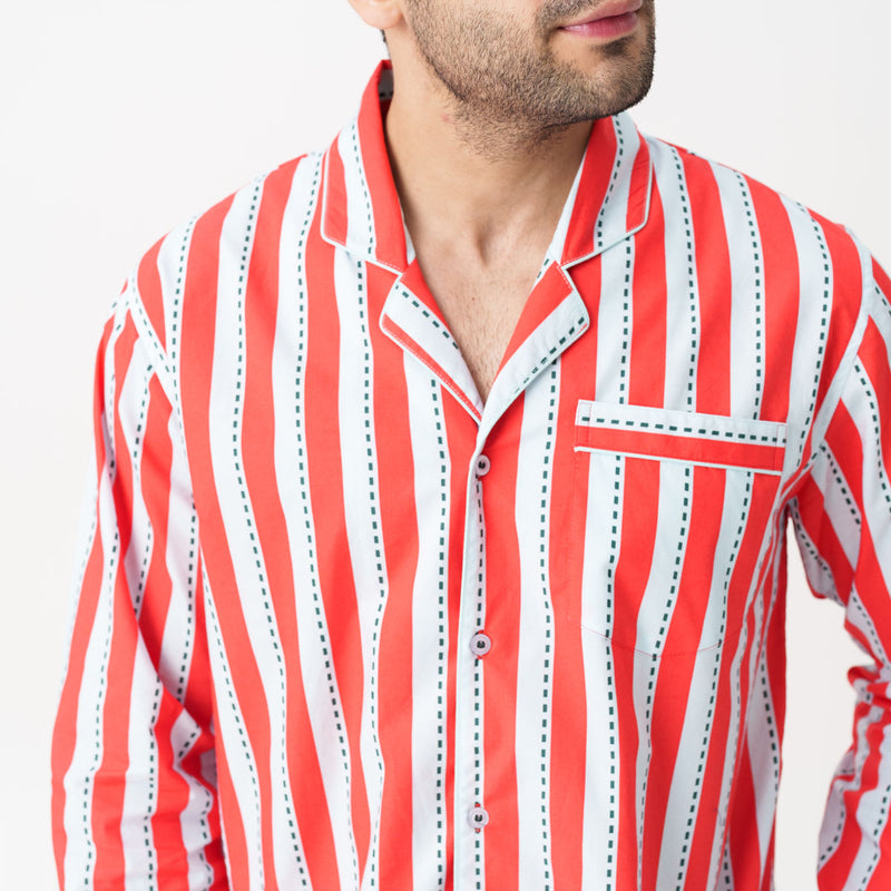 Crimson Trails Cotton Notched Pyjama Set