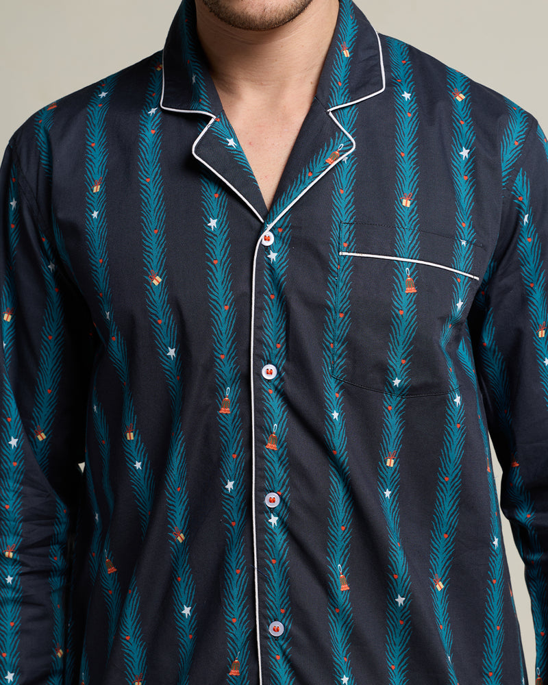 Treasure Tree Cotton Notched Pyjama Set - Men