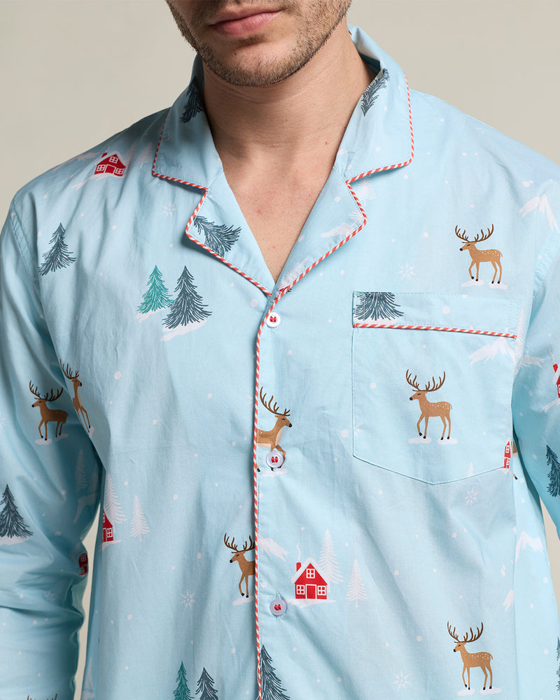 Reindeer Ridge Cotton Notched Pyjama Set- Men