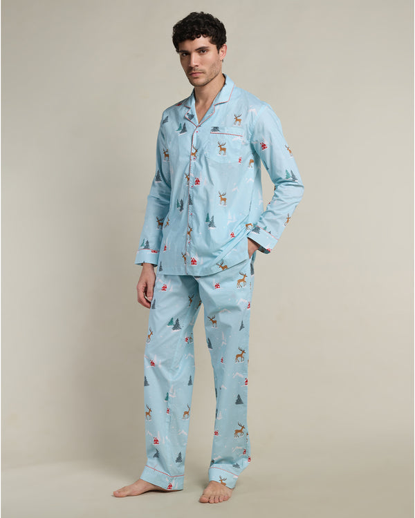 Reindeer Ridge Cotton Notched Pyjama Set- Men