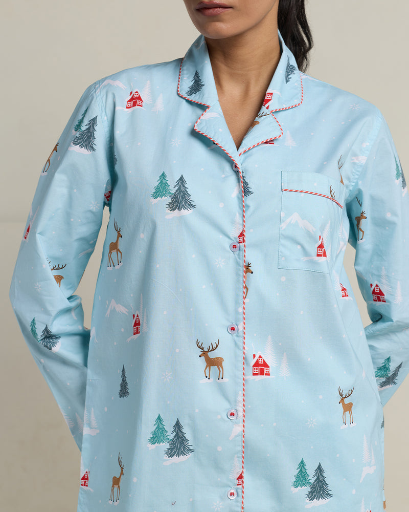 Reindeer Ridge Cotton Notched Collar Pyjama Set