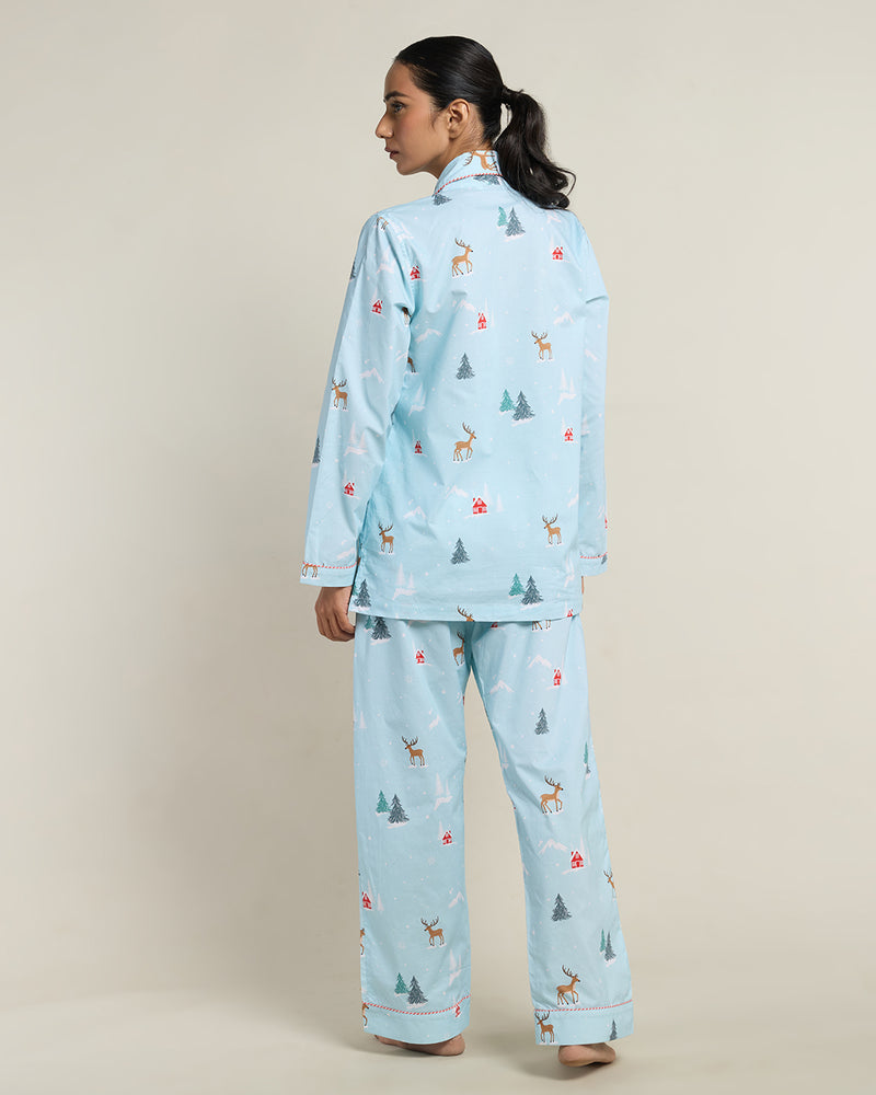 Reindeer Ridge Cotton Notched Collar Pyjama Set