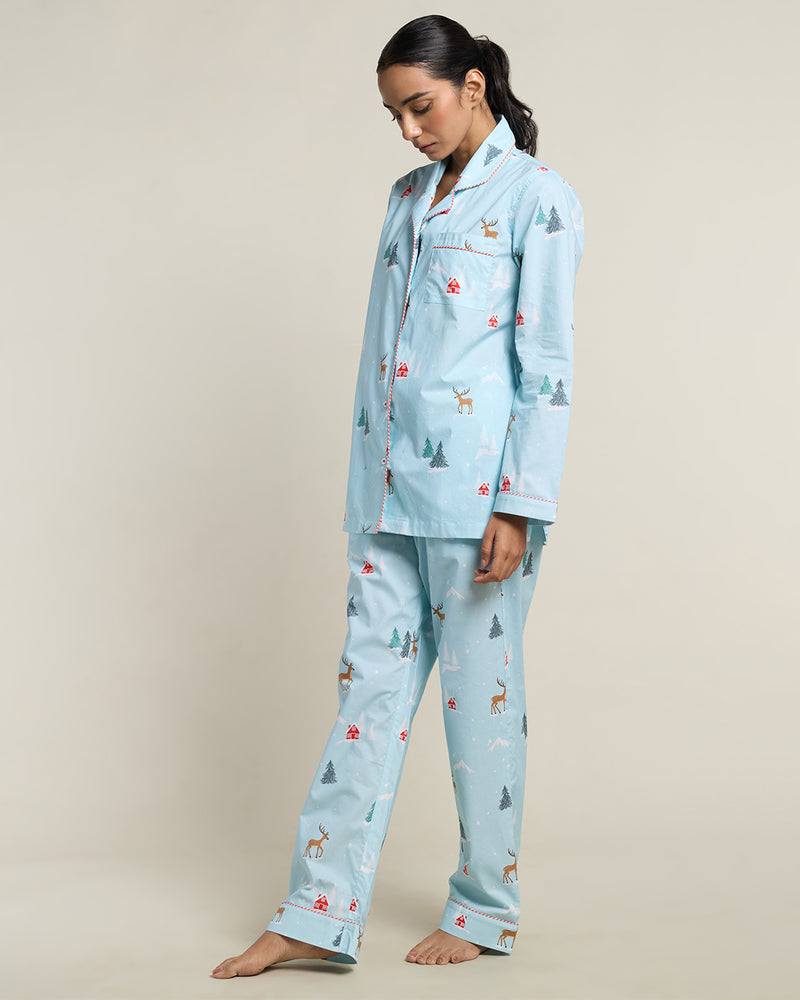 Reindeer Ridge Cotton Notched Collar Pyjama Set