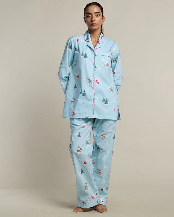 Reindeer Ridge Cotton Notched Collar Pyjama Set