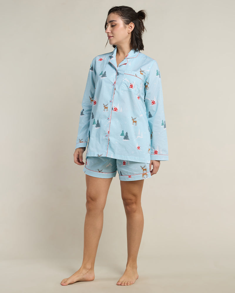 Reindeer Ridge Cotton Notched Shorts Set