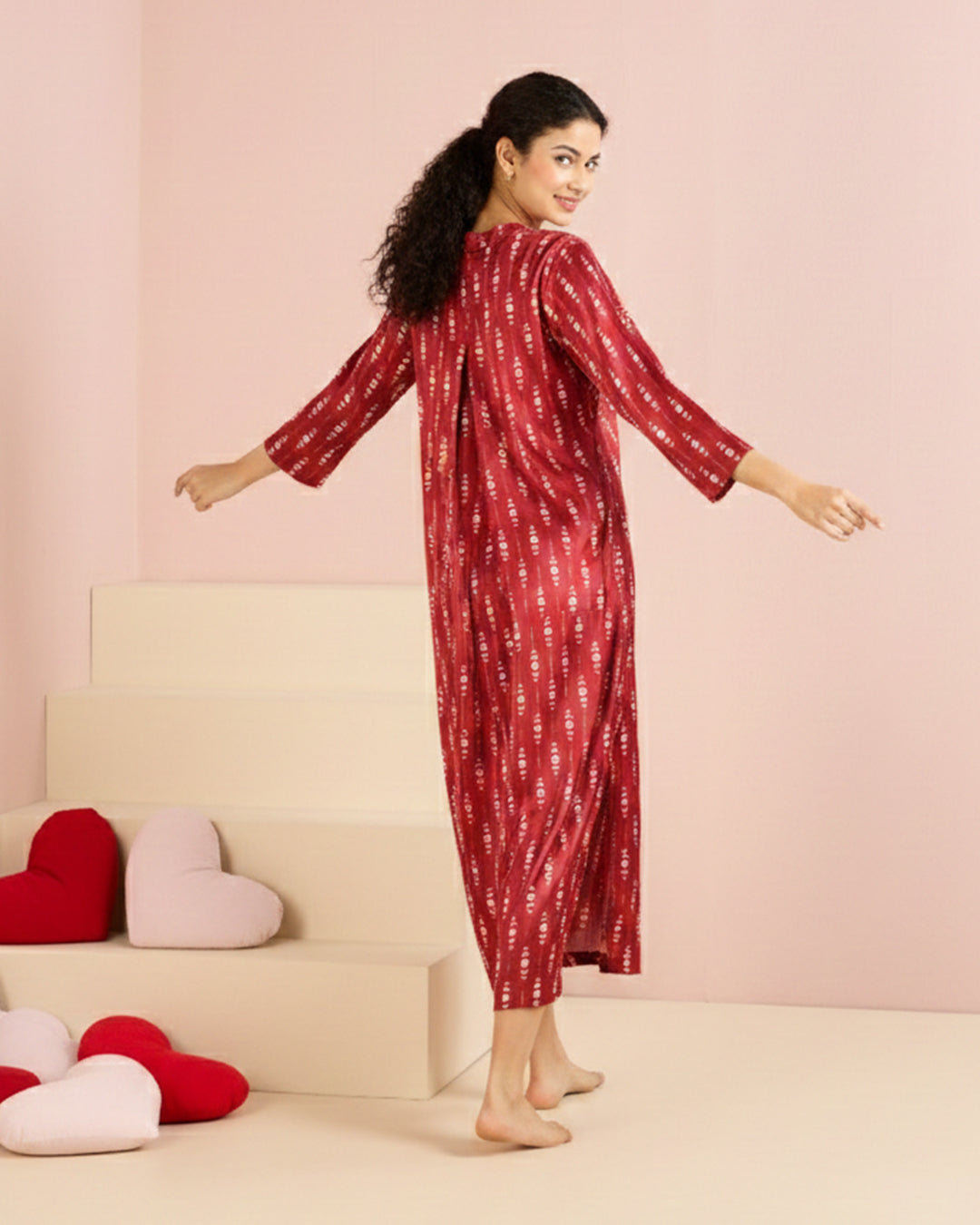 Scarlet Satin Midi Kaftan Dress