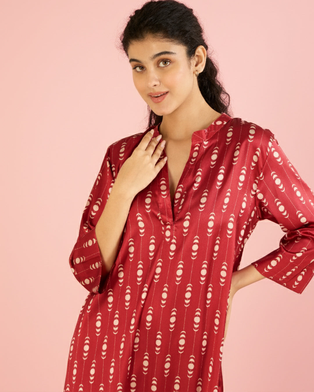 Scarlet Satin Midi Kaftan Dress