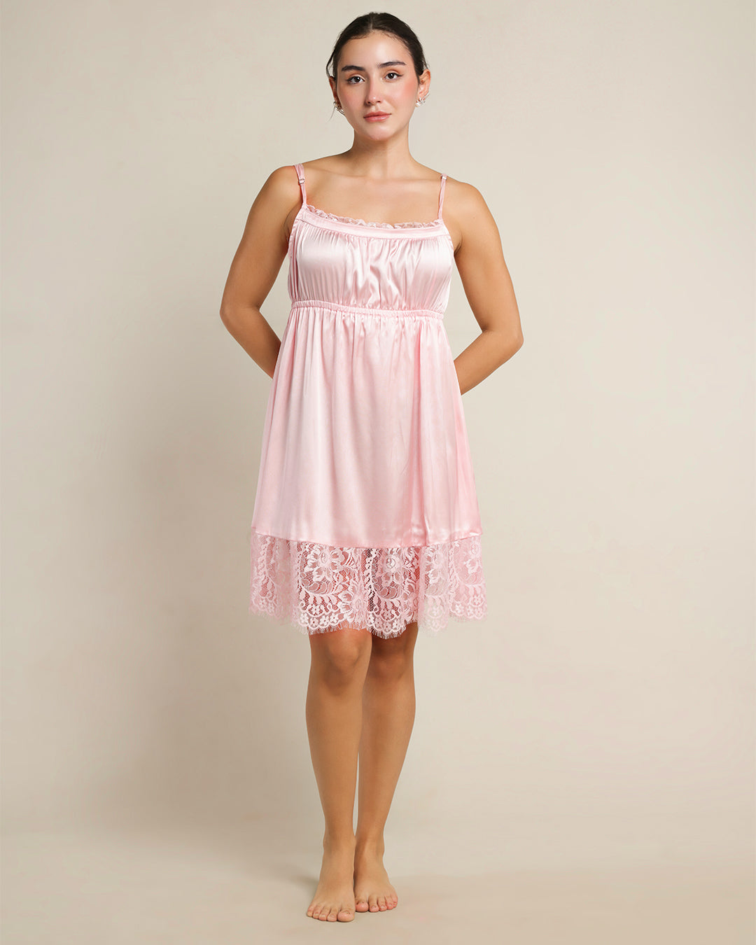 Rosé Satin Mini Camisole Dress