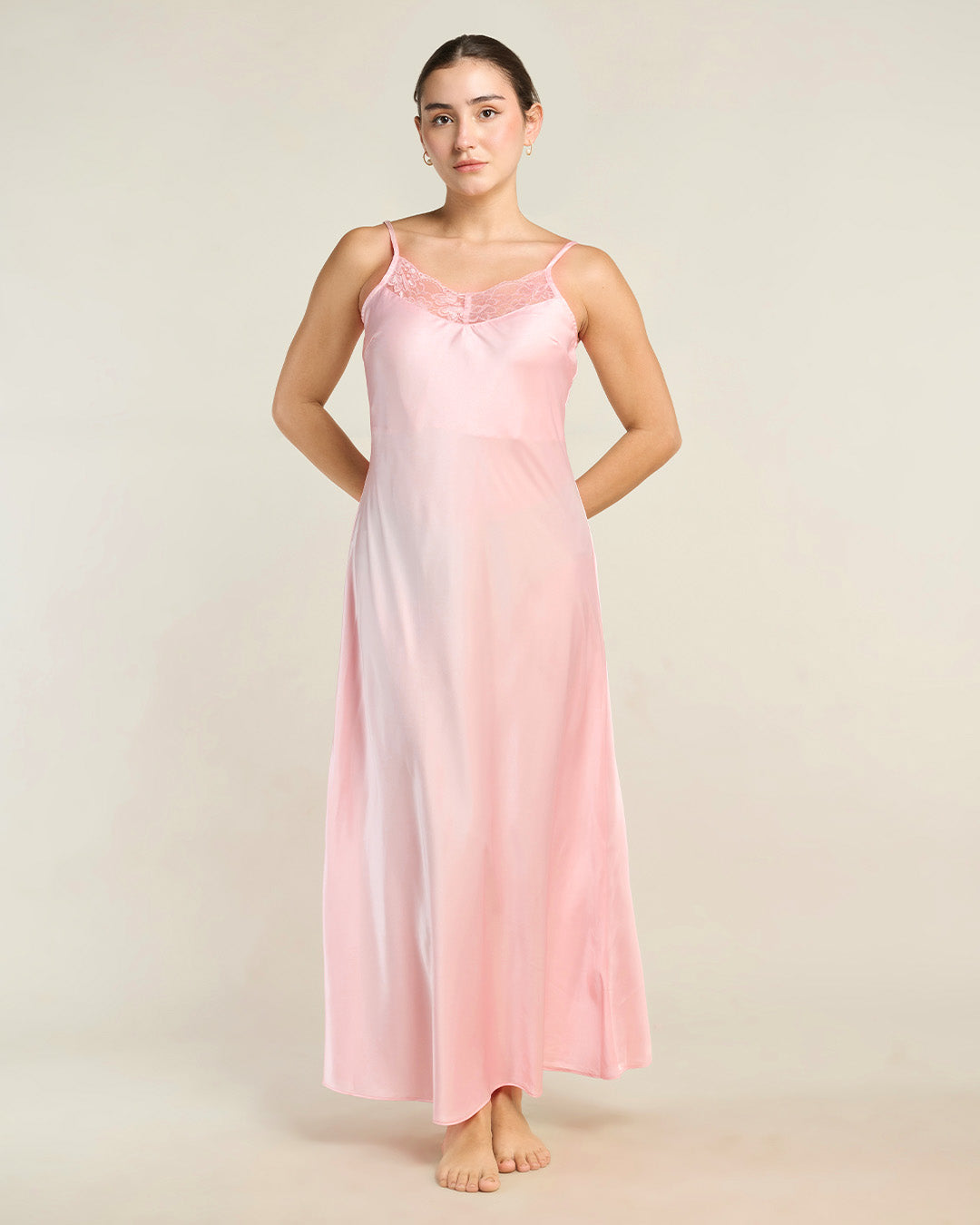 Rosé Satin Camisole Maxi Dress
