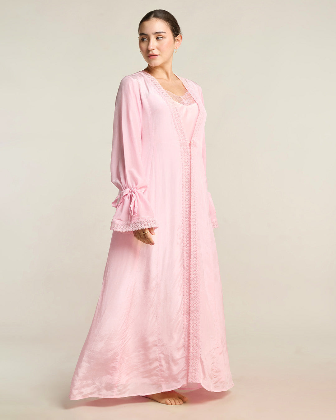 Rosé Satin Long Robe