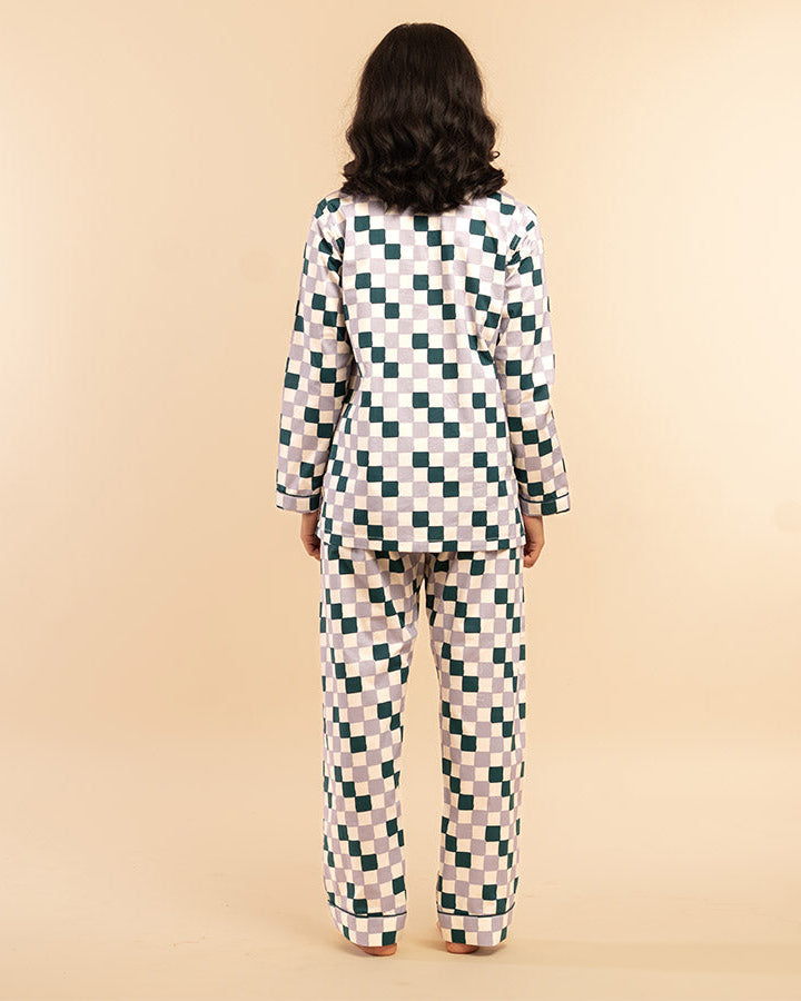 Fable Grid - Everyday Set<br>Women’s Cotton Notch Collar Pajama Set