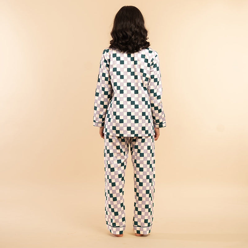 Fable Grid Cotton Notched Collar Pyjama Set
