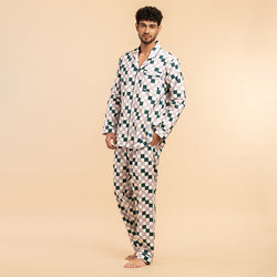 Fable Grid Cotton Notched Pyjama Set-Men