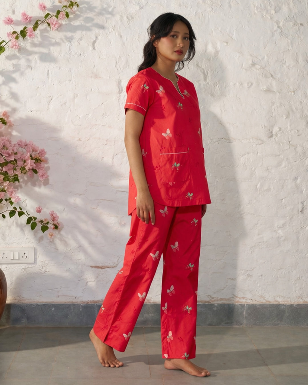 Flutter Bloom - Cove Set <br>Women’s Cotton Dip Neck Pajama Set