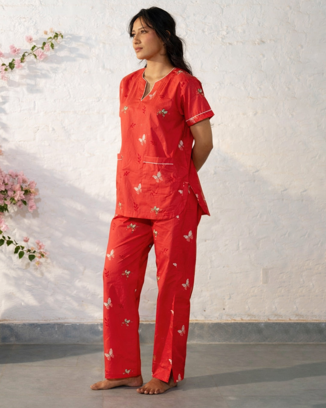 Flutter Bloom - Cove Set <br>Women’s Cotton Dip Neck Pajama Set