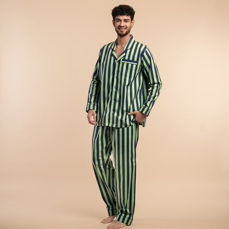 Forest Path Cotton Notched Pyjama Set-Men