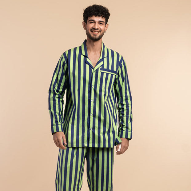 Forest Path Cotton Notched Pyjama Set-Men