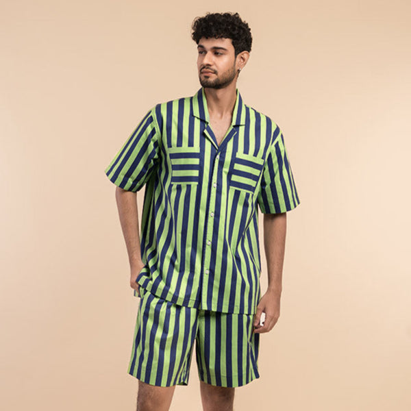 Forest Path Cotton Notched Shorts Set
