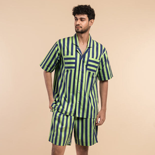 Forest Path Cotton Notched Shorts Set