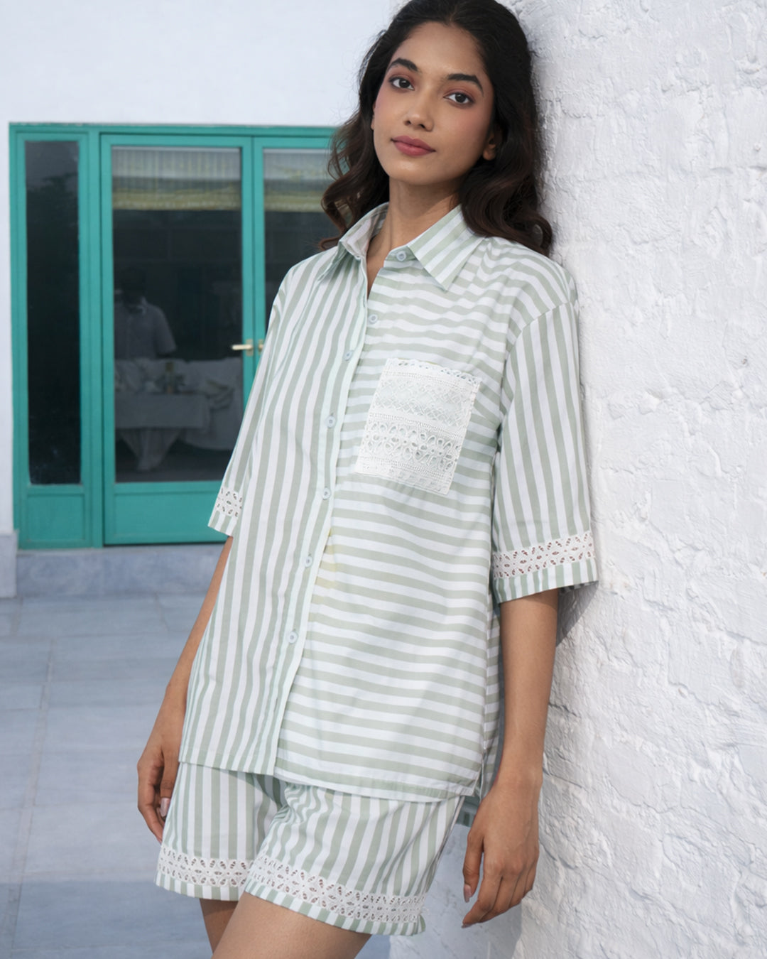Garden Path Dual Stripe - Lace Set<br>Women's Co-ord Shorts Set