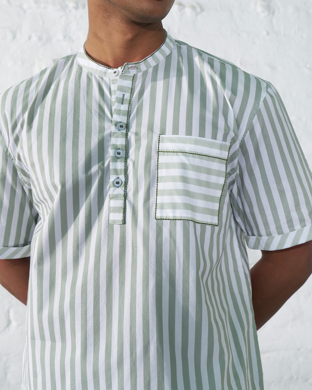 Garden Path Dual Stripe - Comfort Set<br>Men's Cotton Round Neck Pajama Set