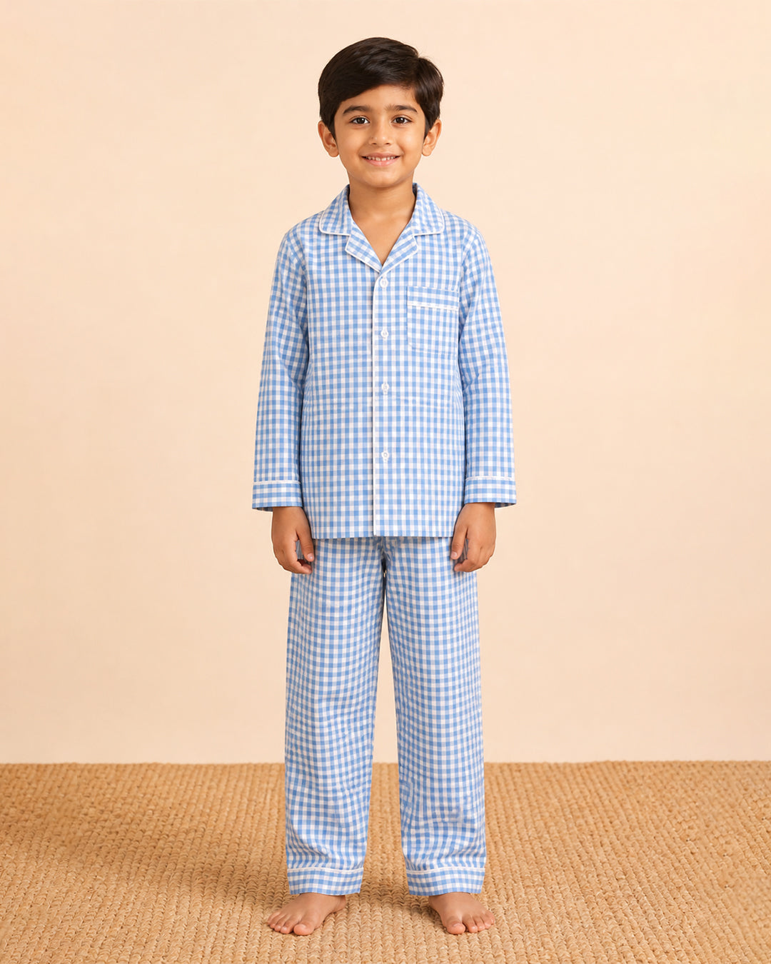 Everyday Set <br> Kids Cotton Gingham Notched Pajama Set