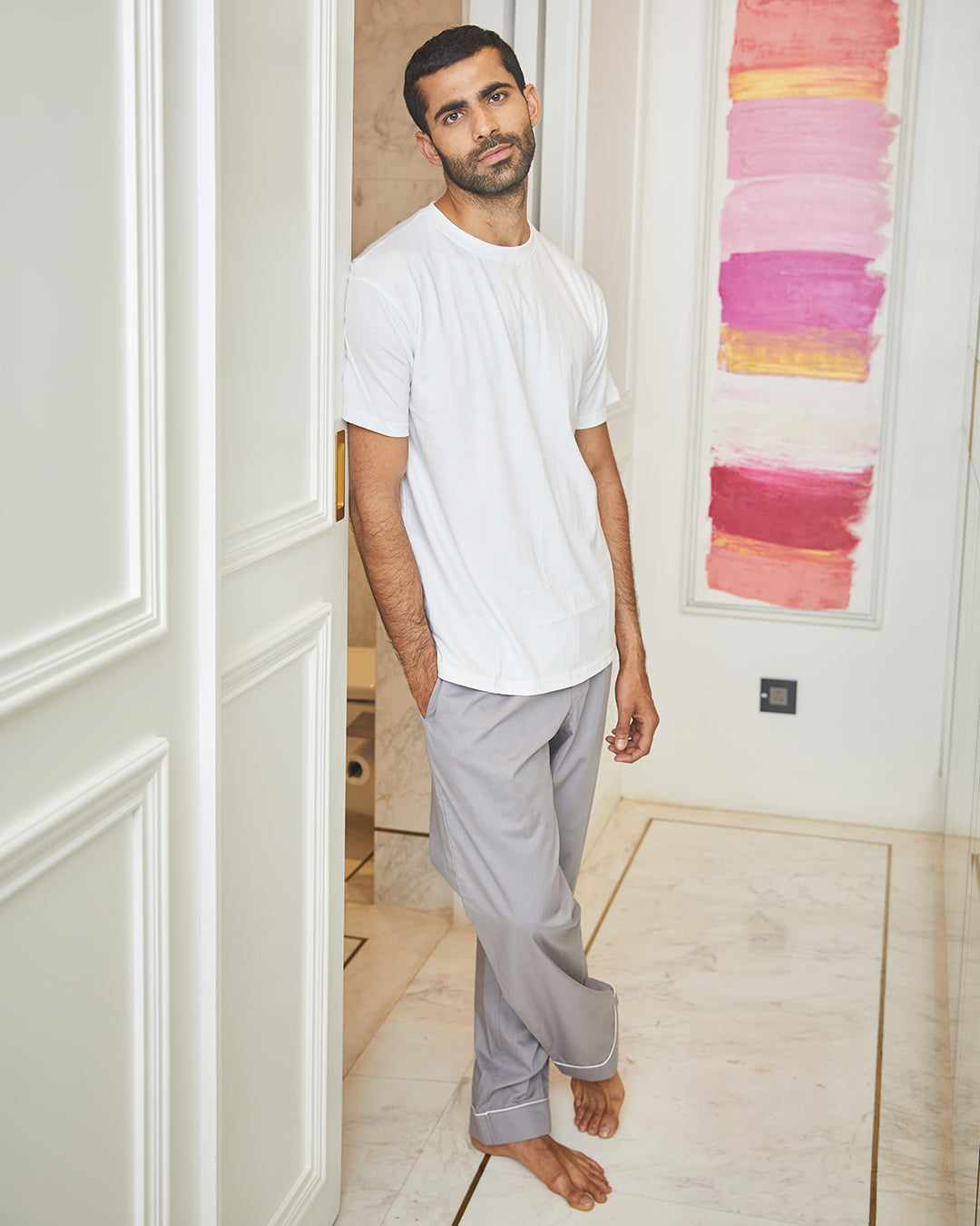 Grey - Drift Set <br> Men's Embroidered T-shirt & Cotton Pajama