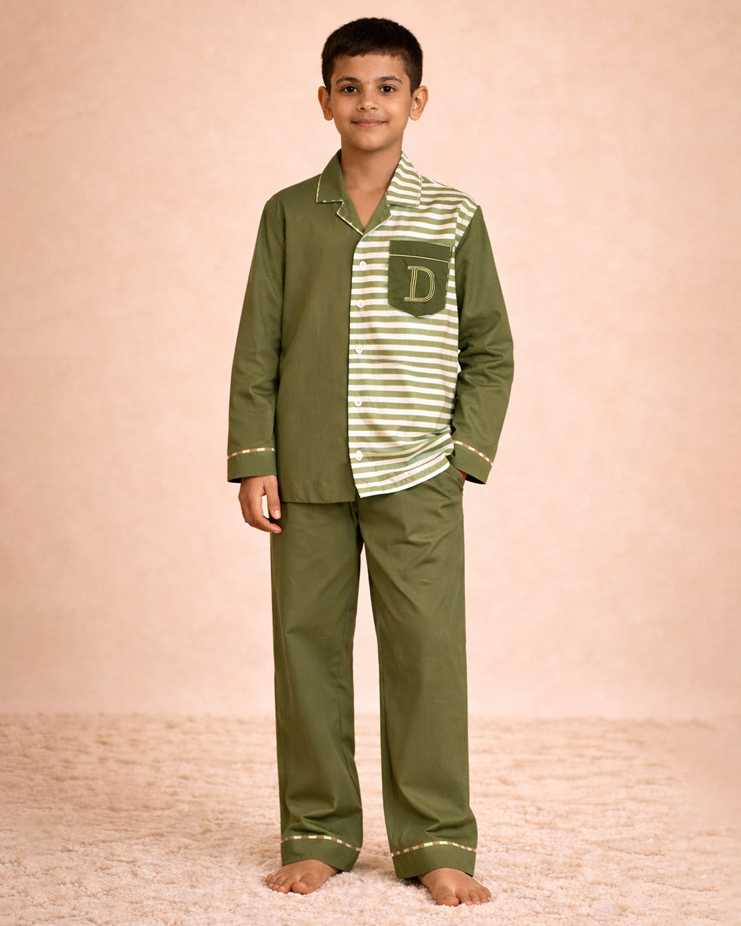 Harbour Stripe - Everyday Set <br> Kids Embroidered Cotton Notched Pajama Set